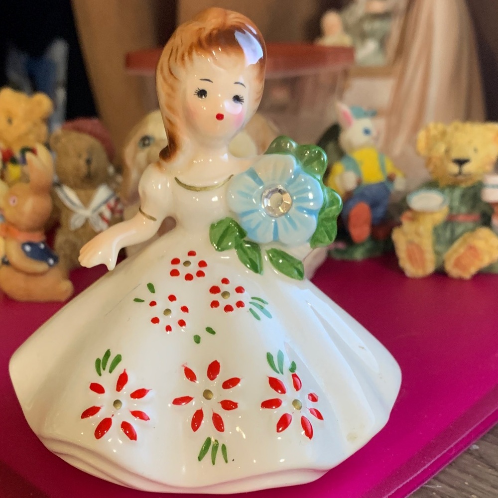 Vintage Ceramic Figurine with Floral Dress Collectible